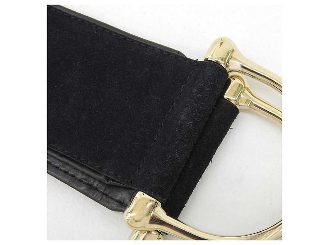 Cintura larga in suede Gucci nera e dorata XS Nero - vista 5