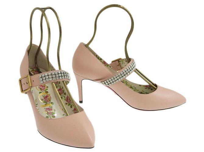 Pumps in pelle floreale Gucci rosa - vista 2