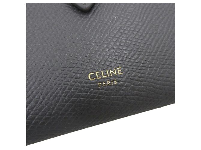Céline Celine Medium Strap Wallet Leather Gray Brown - view 9