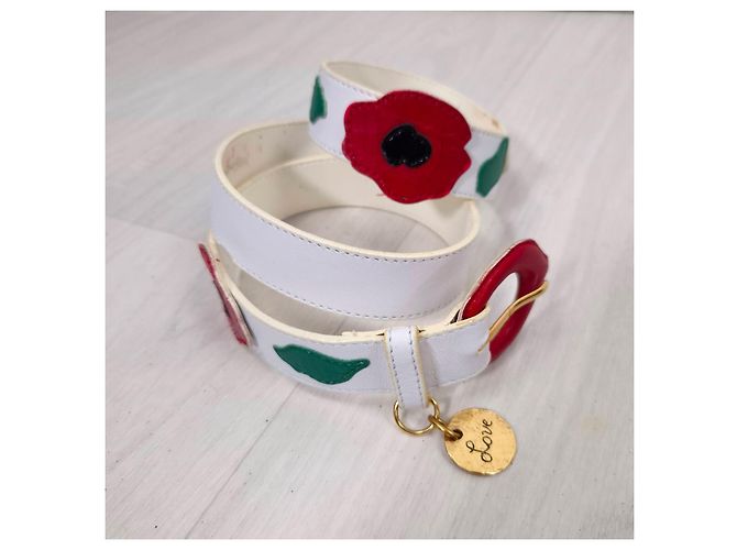 Yves Saint Laurent Cinturón blanco YSL de los años 80 con amapolas rojas - vista 7