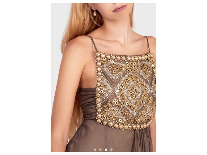 Vestido Jean Louis Scherrer Sable Impérial de seda marrón Castaño - vista 3