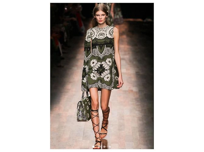 Valentino Vestido Columna Bordado Primavera 2015 Blanco Verde - vista 4