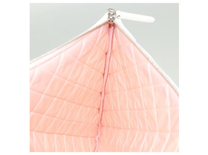 CHANEL Matelassé Bolsa Clutch Lona Branca Prata CC Auth bs27077V Branco - vista 17