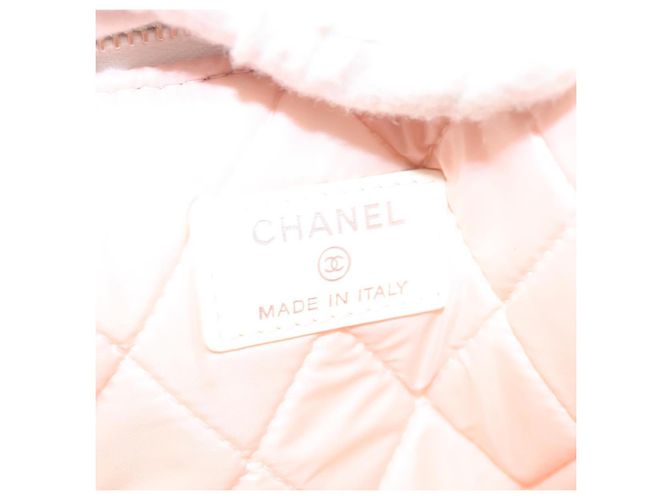 CHANEL Matelassé Bolsa Clutch Lona Branca Prata CC Auth bs27077V Branco - vista 9