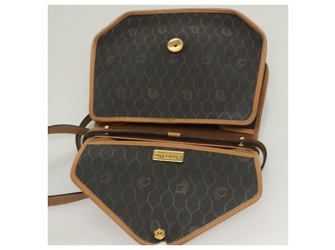 Borsa a mano in tela a nido d'ape PVC 2 vie Christian Dior nera e oro Auth SW977 - vista 11