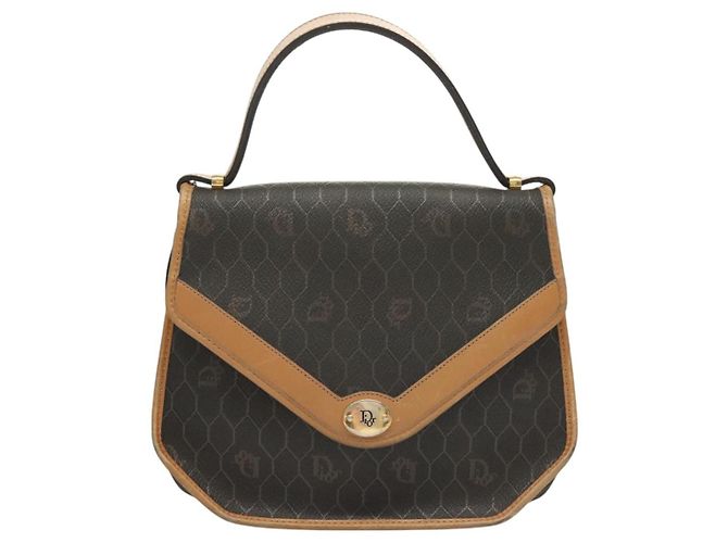 Borsa a mano in tela a nido d'ape PVC 2 vie Christian Dior nera e oro Auth SW977 - vista 13