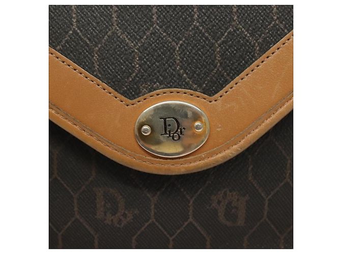 Borsa a mano in tela a nido d'ape PVC 2 vie Christian Dior nera e oro Auth SW977 - vista 18