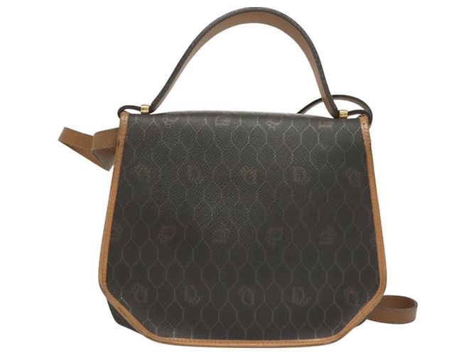 Borsa a mano in tela a nido d'ape PVC 2 vie Christian Dior nera e oro Auth SW977 - vista 2