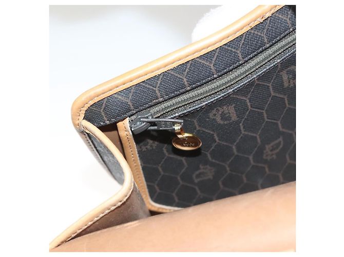 Borsa a mano in tela a nido d'ape PVC 2 vie Christian Dior nera e oro Auth SW977 - vista 22