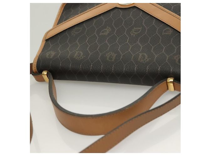 Borsa a mano in tela a nido d'ape PVC 2 vie Christian Dior nera e oro Auth SW977 - vista 6
