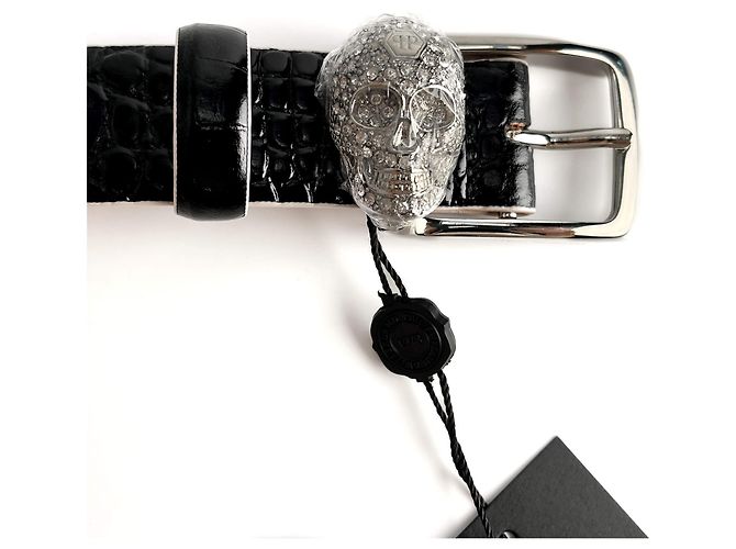 Philipp Plein Skull Croco Printed Leather Medium Belt 80 Black - view 3