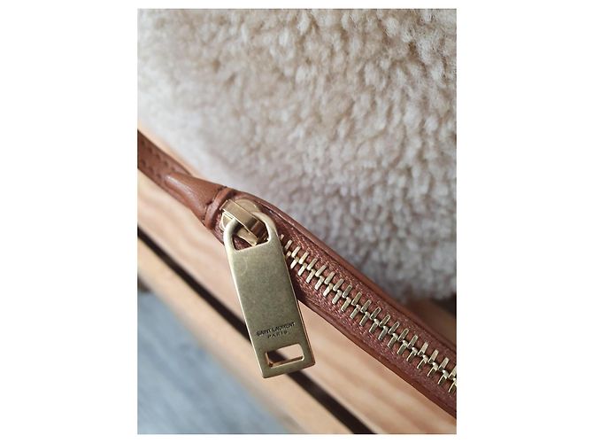 Borsa Shopper Saint Laurent in pelle di agnello beige - vista 10