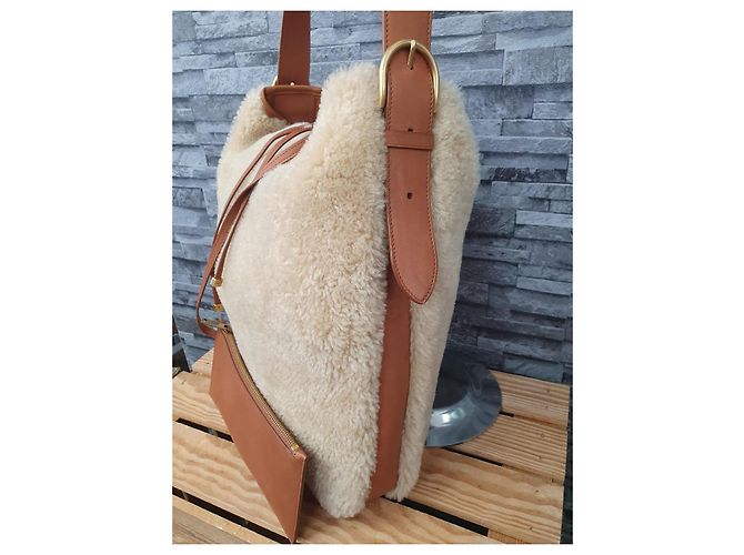 Borsa Shopper Saint Laurent in pelle di agnello beige - vista 3