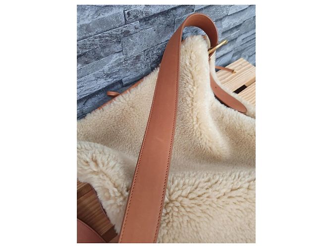 Borsa Shopper Saint Laurent in pelle di agnello beige - vista 5