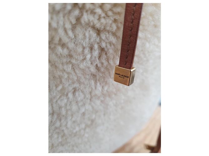 Borsa Shopper Saint Laurent in pelle di agnello beige - vista 8