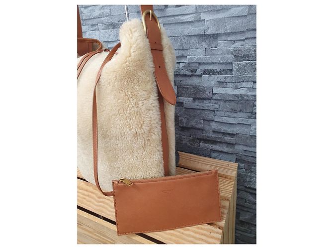 Borsa Shopper Saint Laurent in pelle di agnello beige - vista 9