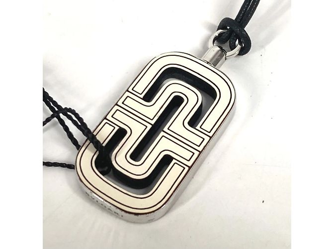Bulgari Collana in pelle con logo Parentesi di Bvlgari Nero Bianco - vista 2