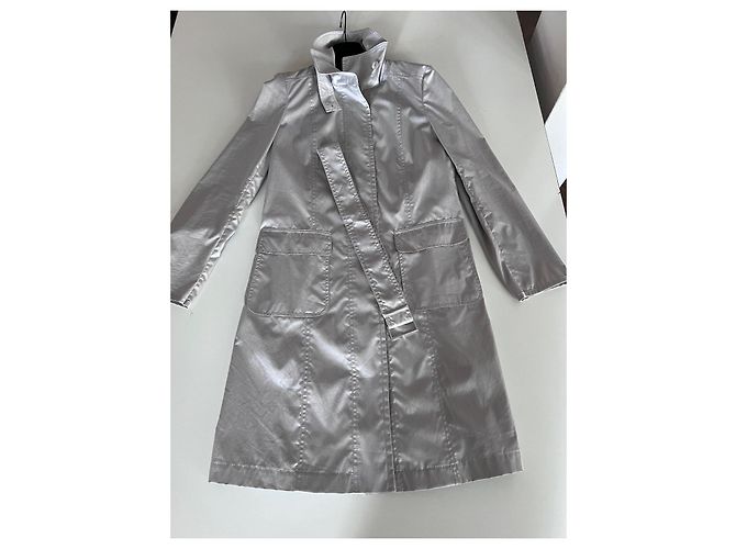 Autre Marque Trench in cotone grigio chiaro con cintura - vista 10