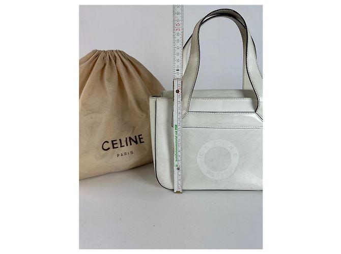 Céline Vintage Celine Paris Leder Baumwollhandtasche weiß - Ansicht 10