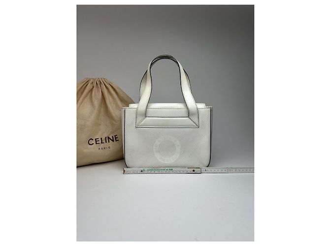 Céline Vintage Celine Paris Leder Baumwollhandtasche weiß - Ansicht 2