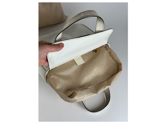 Céline Vintage Celine Paris Leder Baumwollhandtasche weiß - Ansicht 5