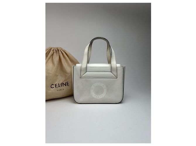 Céline Vintage Celine Paris Leder Baumwollhandtasche weiß - Ansicht 6
