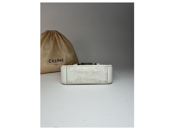 Céline Vintage Celine Paris Leder Baumwollhandtasche weiß - Ansicht 9