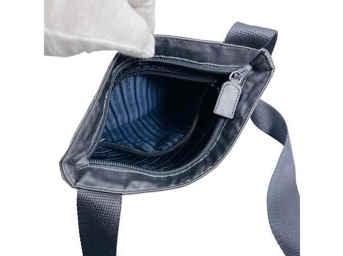 Pochette in satin grigio Prada Marrone - vista 7