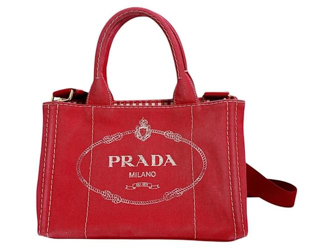 Prada Rote Mini Canapa Canvas Tote Tasche - Ansicht 2