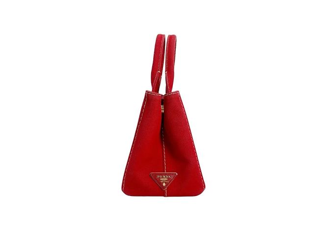 Prada Rote Mini Canapa Canvas Tote Tasche - Ansicht 4