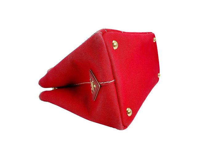 Prada Rote Mini Canapa Canvas Tote Tasche - Ansicht 7