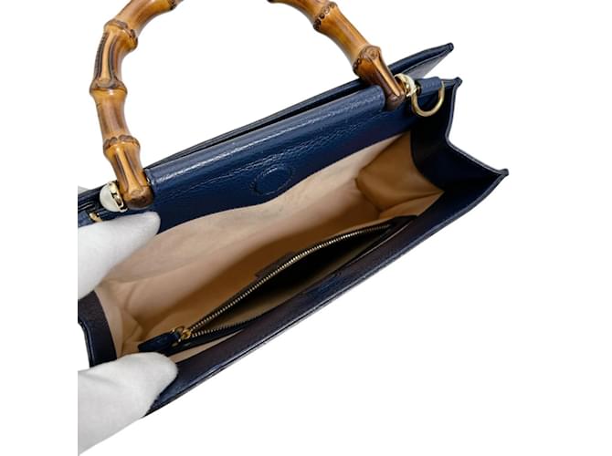 Bamboo Borsa Gucci in bambù blu e pelle - vista 16