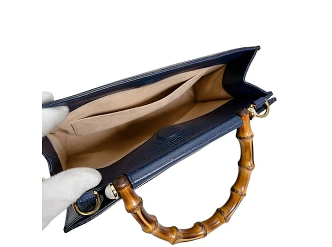 Bamboo Borsa Gucci in bambù blu e pelle - vista 17