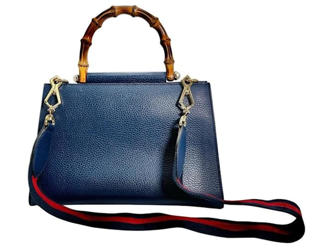 Bamboo Borsa Gucci in bambù blu e pelle - vista 3