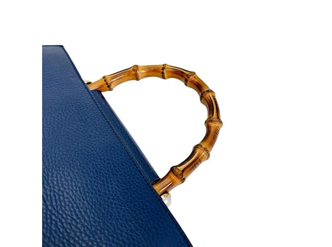 Bamboo Borsa Gucci in bambù blu e pelle - vista 8