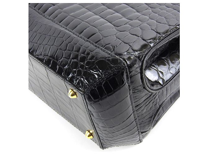 Autre Marque Borsa a mano in pelle di coccodrillo nera formale Nero - vista 3