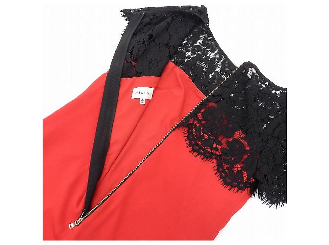 Autre Marque Milly Seidenkleid Rot Schwarz Größe 0 - Ansicht 3