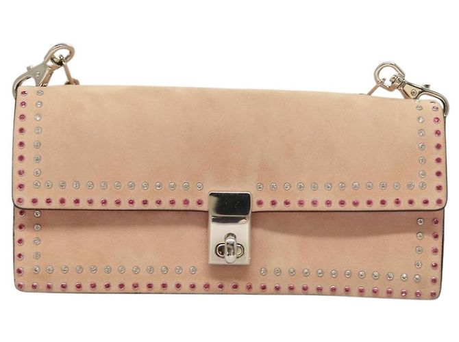 VALENTINO Borsa a spalla con catena di strass in suede rosa argento Auth BA3802 - vista 13