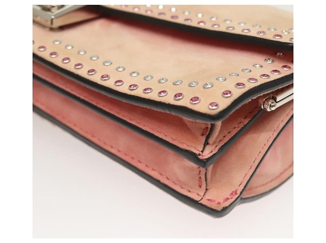 VALENTINO Borsa a spalla con catena di strass in suede rosa argento Auth BA3802 - vista 15