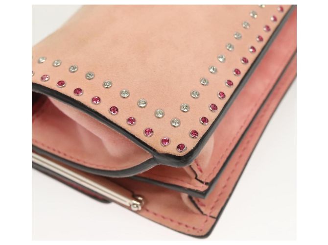 VALENTINO Borsa a spalla con catena di strass in suede rosa argento Auth BA3802 - vista 16