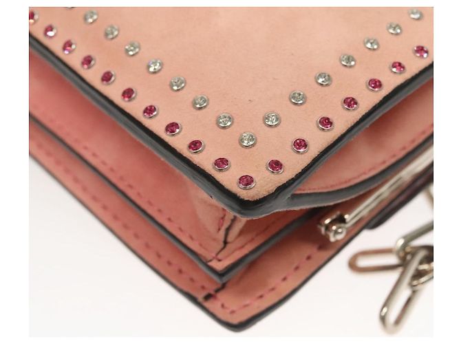 VALENTINO Borsa a spalla con catena di strass in suede rosa argento Auth BA3802 - vista 17