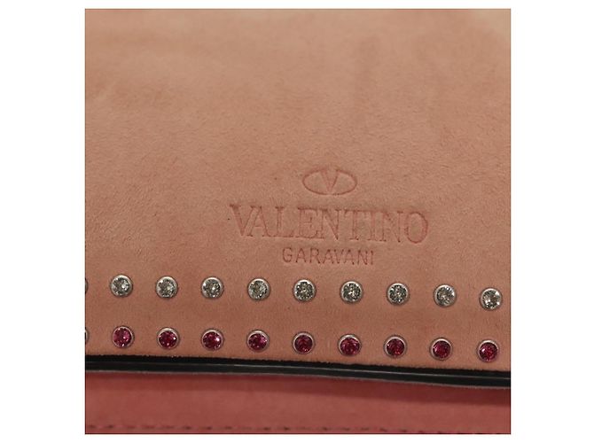 VALENTINO Borsa a spalla con catena di strass in suede rosa argento Auth BA3802 - vista 18