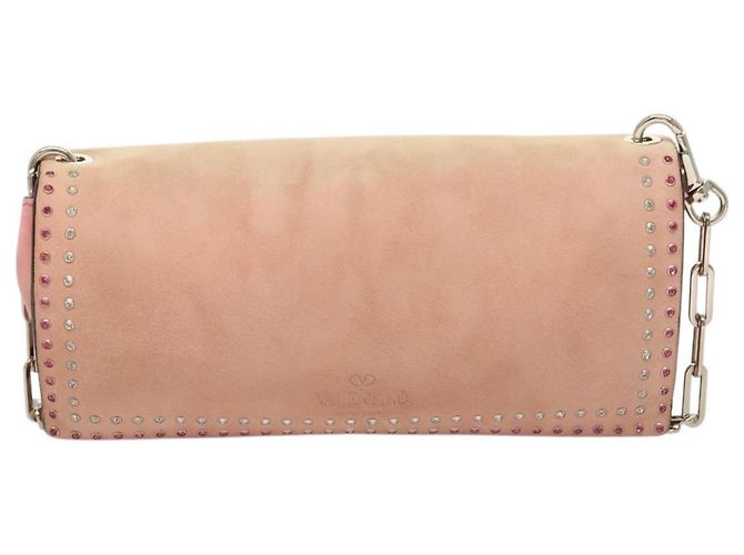 VALENTINO Borsa a spalla con catena di strass in suede rosa argento Auth BA3802 - vista 2