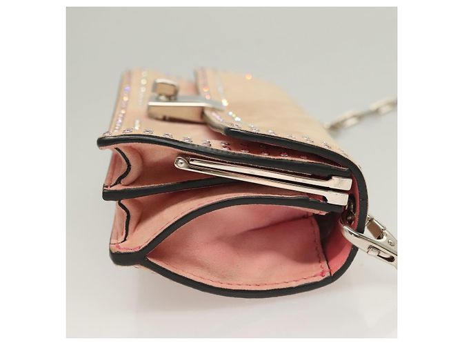 VALENTINO Borsa a spalla con catena di strass in suede rosa argento Auth BA3802 - vista 3