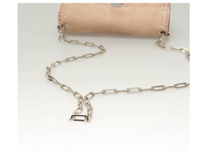 VALENTINO Borsa a spalla con catena di strass in suede rosa argento Auth BA3802 - vista 7