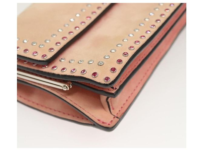 VALENTINO Borsa a spalla con catena di strass in suede rosa argento Auth BA3802 - vista 8