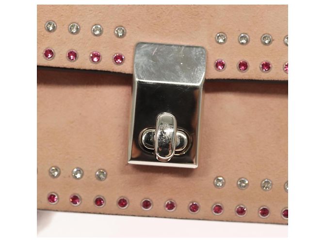VALENTINO Borsa a spalla con catena di strass in suede rosa argento Auth BA3802 - vista 9