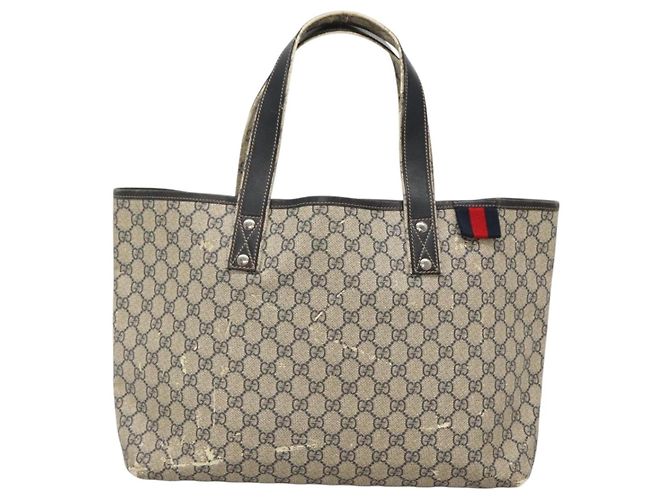 GUCCI GG Supreme Sherry Line Borsa Tote PVC Blu Navy Argento 211134 Auth bs27569 - vista 2