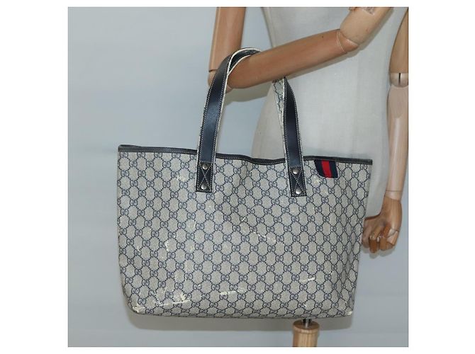 GUCCI GG Supreme Sherry Line Borsa Tote PVC Blu Navy Argento 211134 Auth bs27569 - vista 20