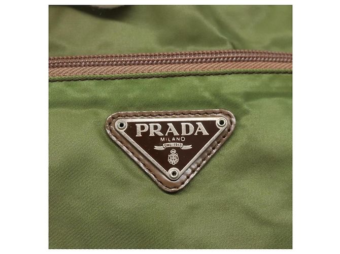 PRADA Schultertasche Nylon Khaki Silber Authentisch bs27601 - Ansicht 14